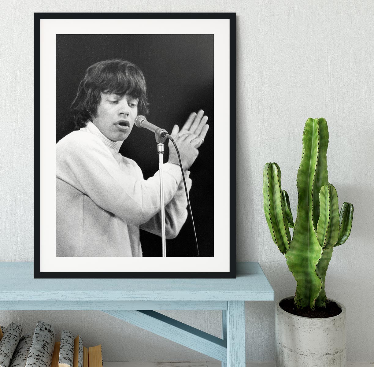 Mick Jagger on stage in 1965 Framed Print - Canvas Art Rocks - 1