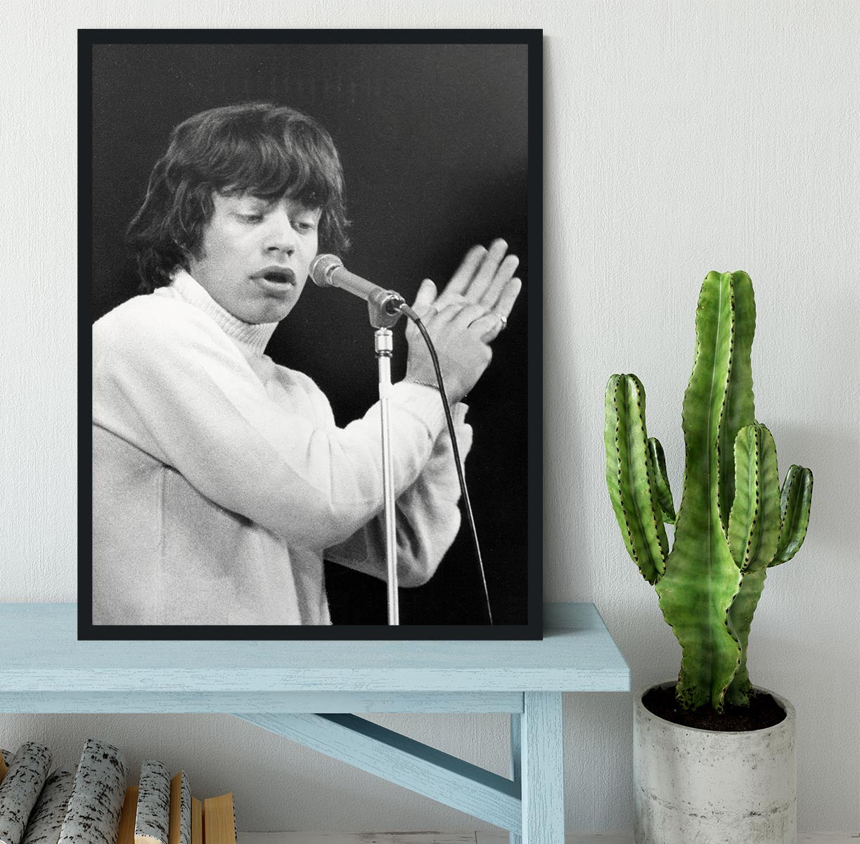Mick Jagger on stage in 1965 Framed Print - Canvas Art Rocks - 2