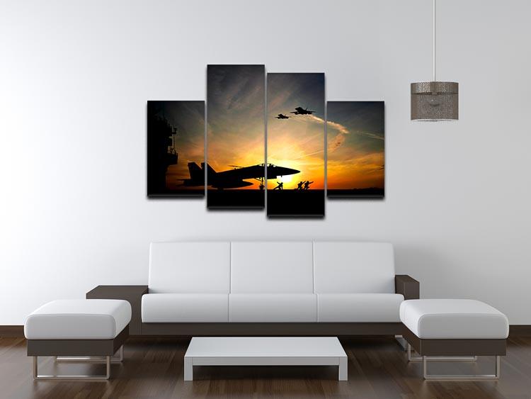Military aircraft before take-off 4 Split Panel Canvas  - Canvas Art Rocks - 3