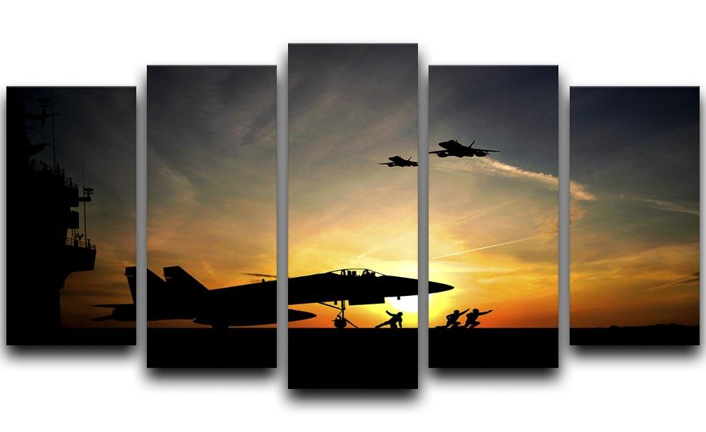 Military aircraft before take-off 5 Split Panel Canvas  - Canvas Art Rocks - 1