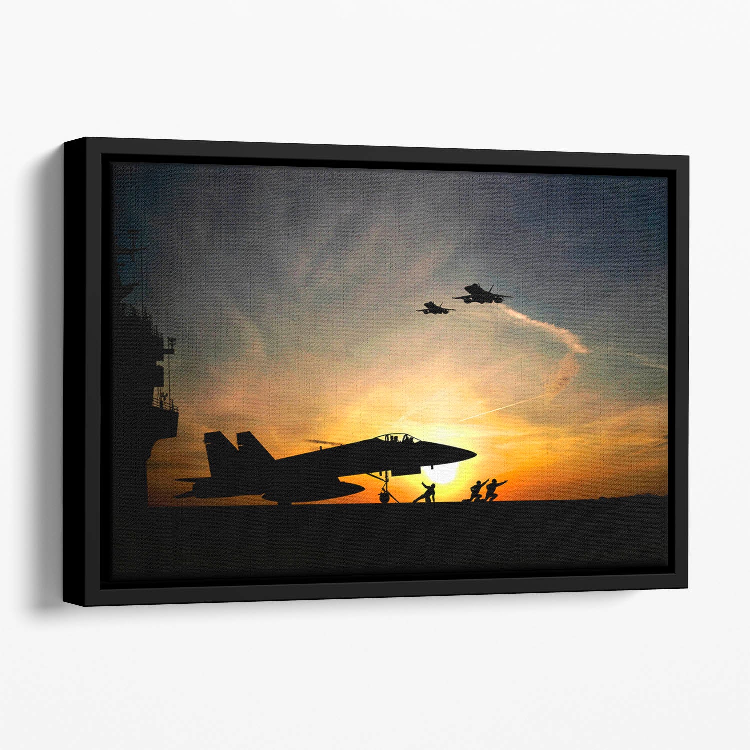 Military aircraft before take-off Floating Framed Canvas