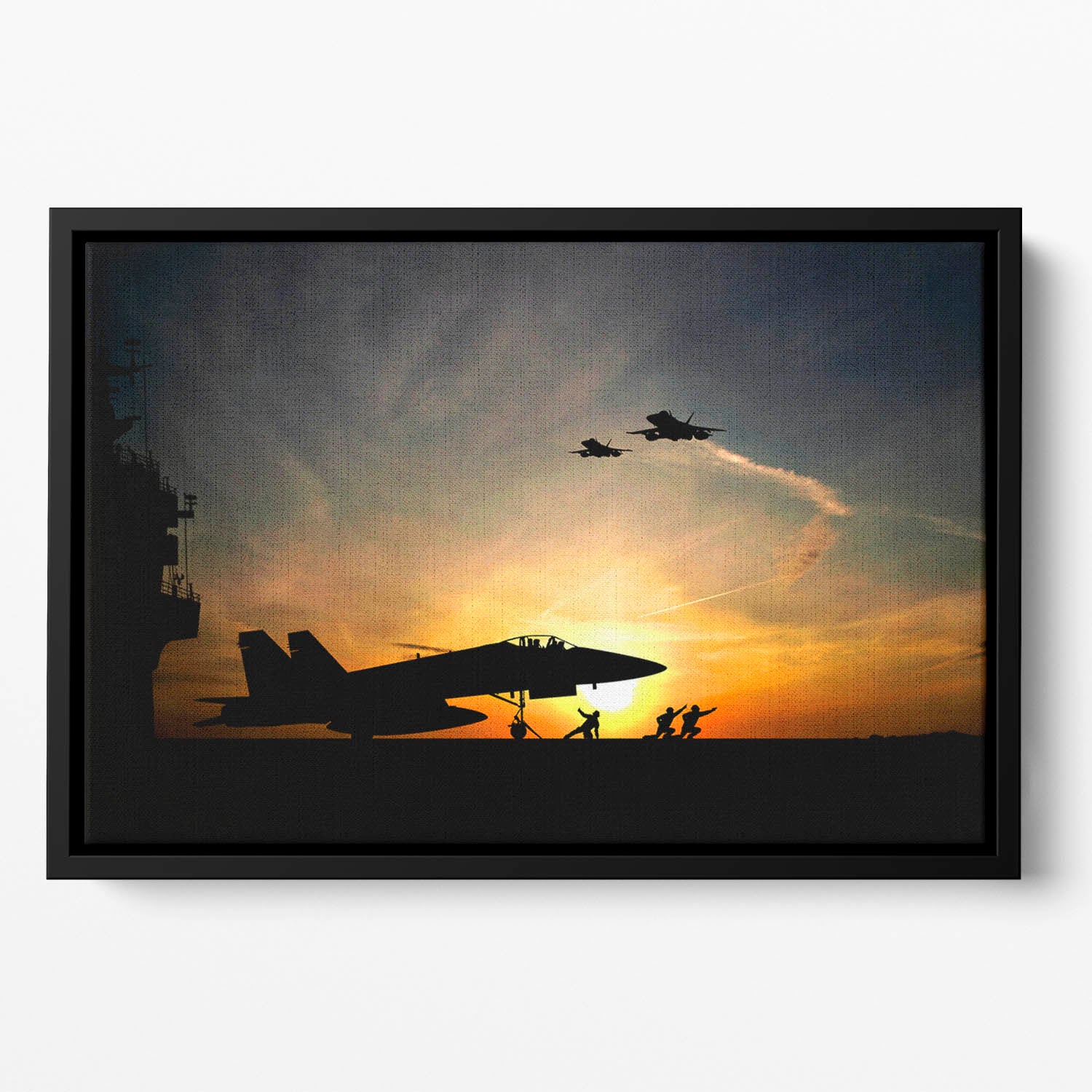 Military aircraft before take-off Floating Framed Canvas