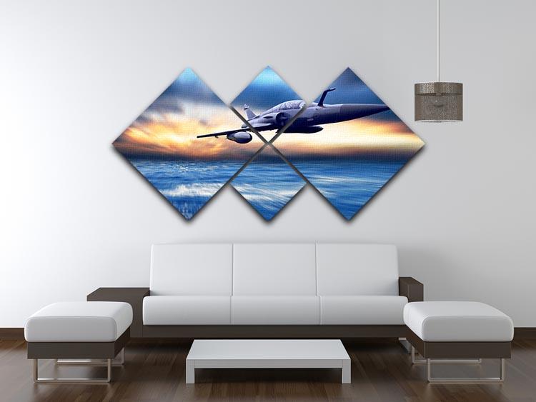 Military airplan on the speed 4 Square Multi Panel Canvas  - Canvas Art Rocks - 3