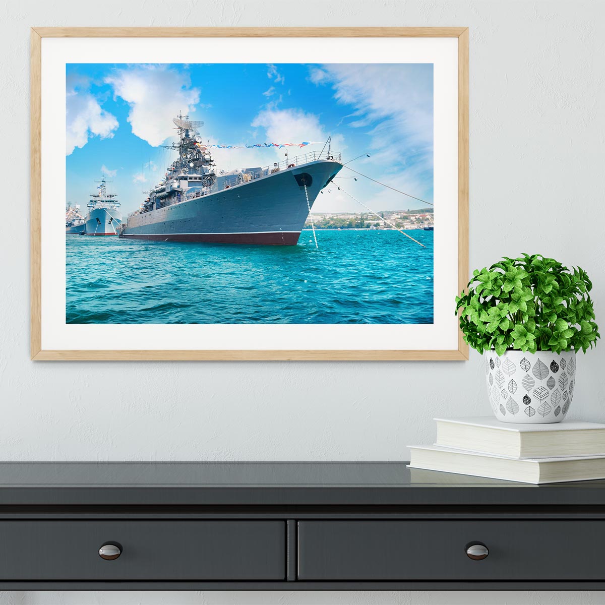Military sea landscape with blue sky Framed Print - Canvas Art Rocks - 3