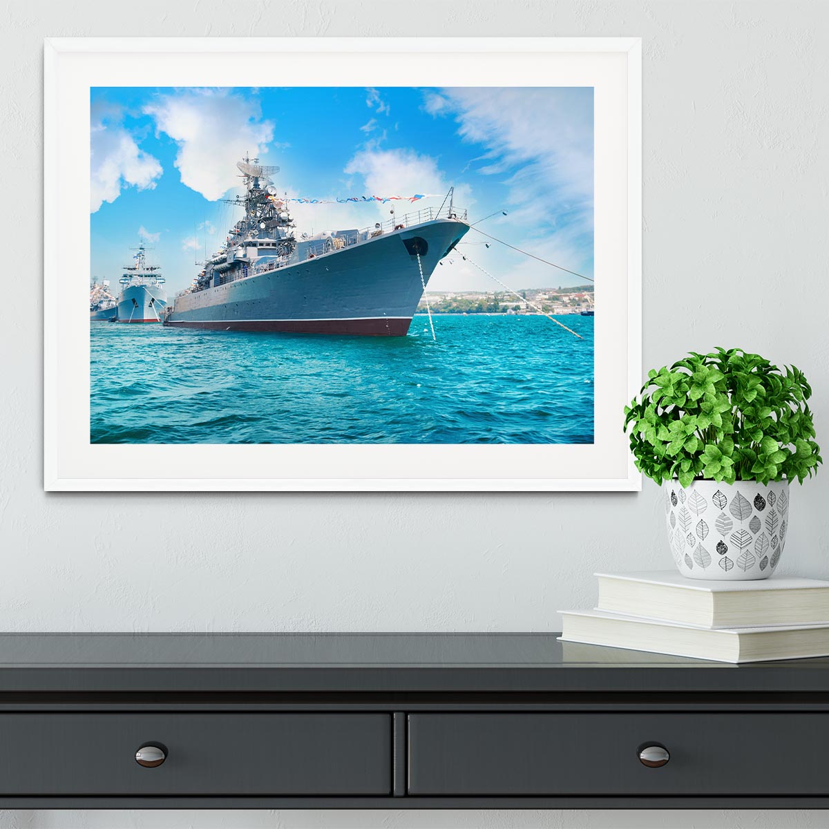 Military sea landscape with blue sky Framed Print - Canvas Art Rocks - 5