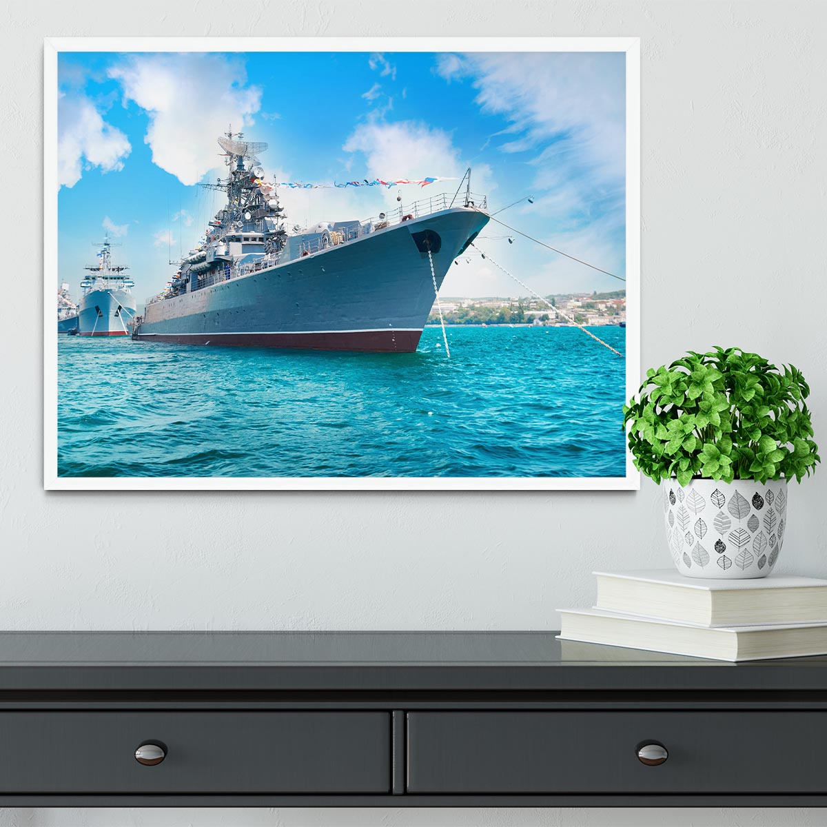 Military sea landscape with blue sky Framed Print - Canvas Art Rocks -6