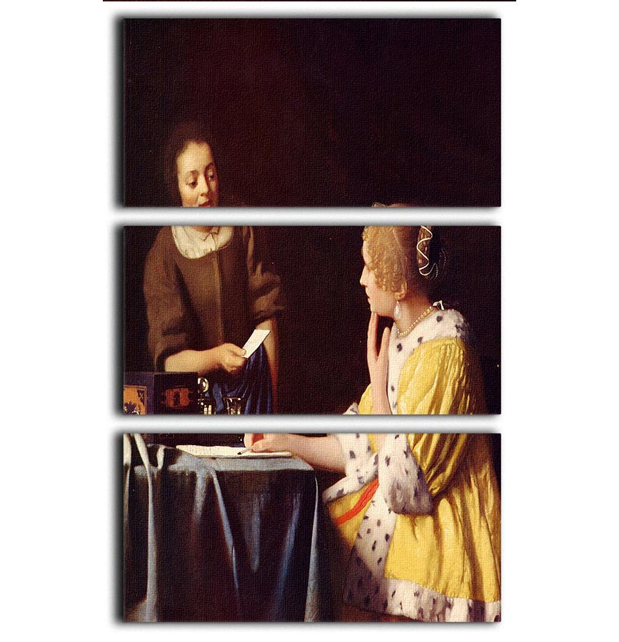 Mistress and maid by Vermeer 3 Split Panel Canvas Print - Canvas Art Rocks - 1