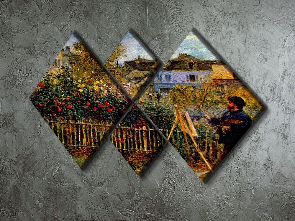 Monet painting in his garden in Argenteuil 4 Square Multi Panel Canvas - Canvas Art Rocks - 2
