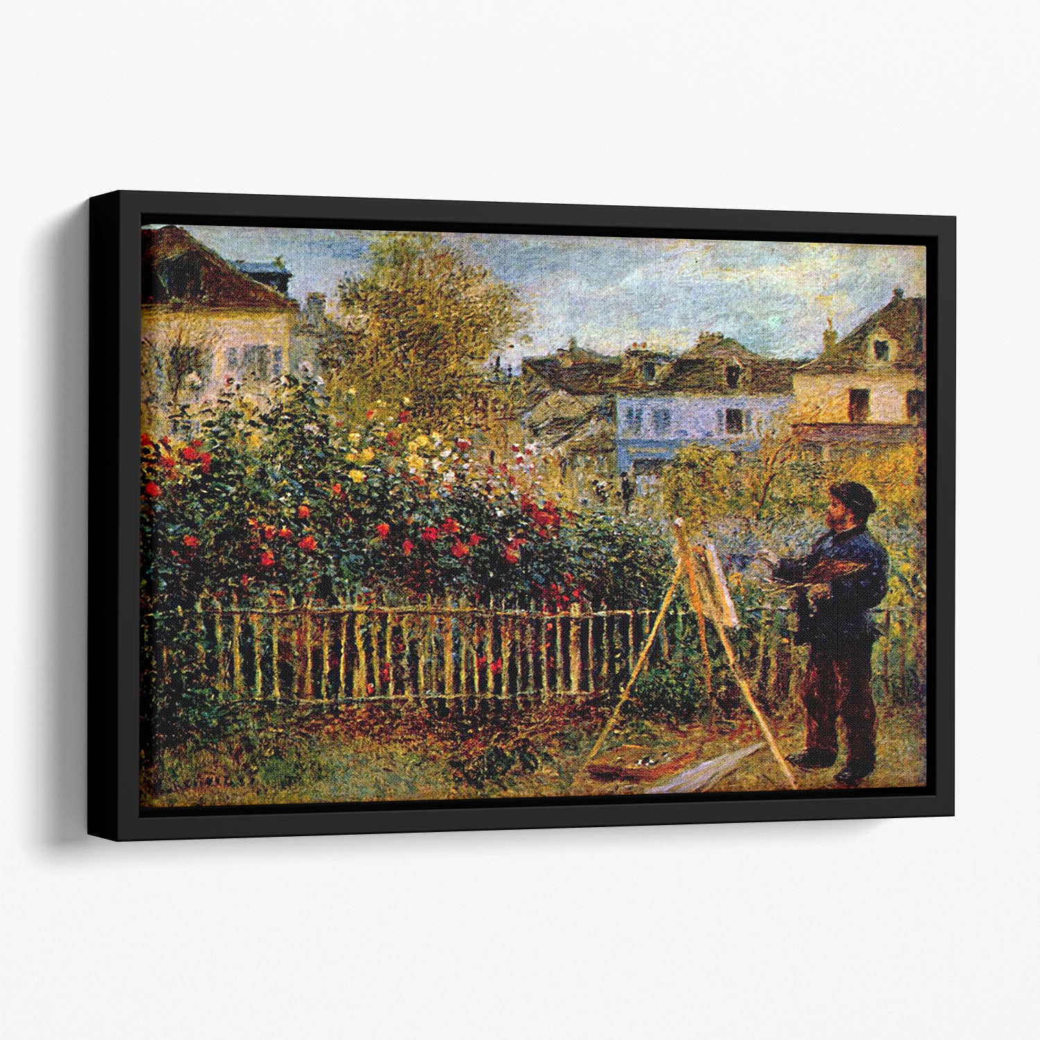 Monet painting in his garden in Argenteuil Floating Framed Canvas