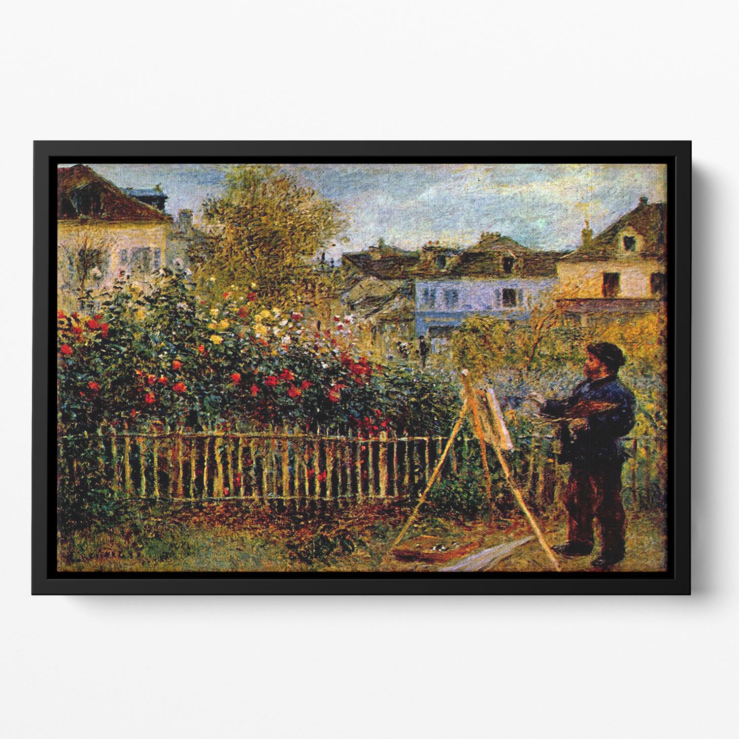 Monet painting in his garden in Argenteuil Floating Framed Canvas