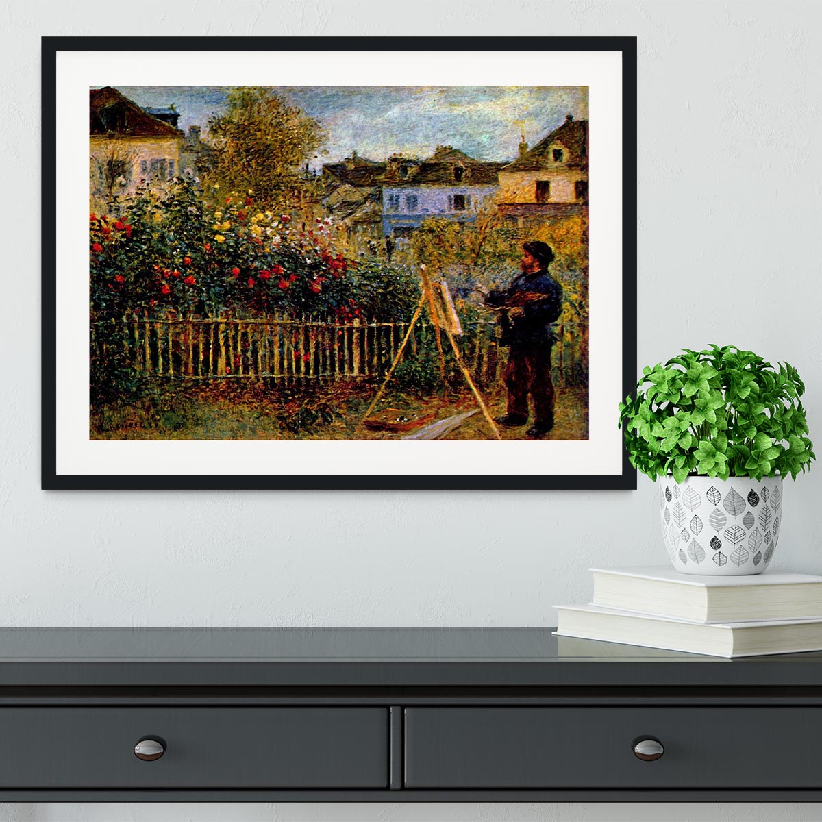 Monet painting in his garden in Argenteuil Framed Print - Canvas Art Rocks - 1
