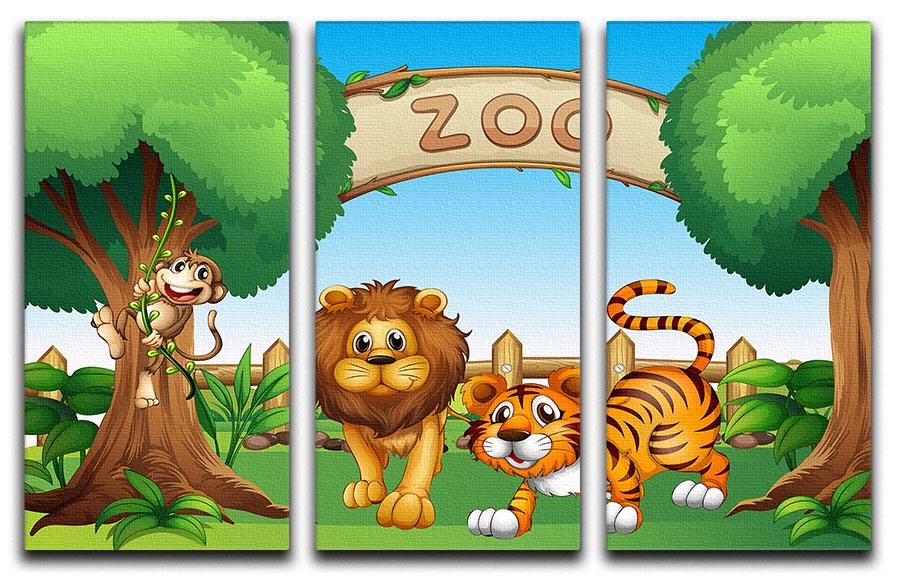 Monkey lion and a tiger at Zoo 3 Split Panel Canvas Print - Canvas Art Rocks - 1
