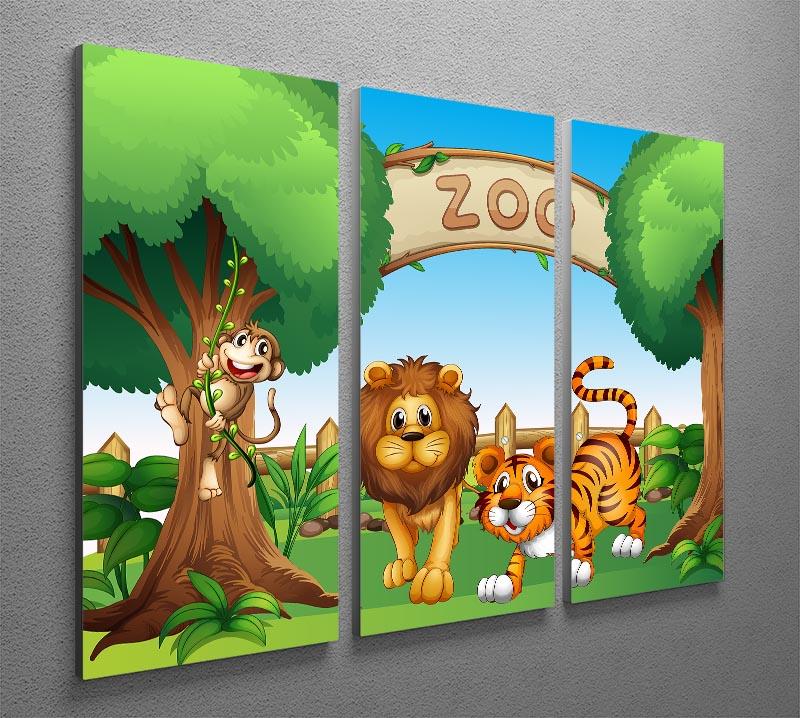 Monkey lion and a tiger at Zoo 3 Split Panel Canvas Print - Canvas Art Rocks - 2