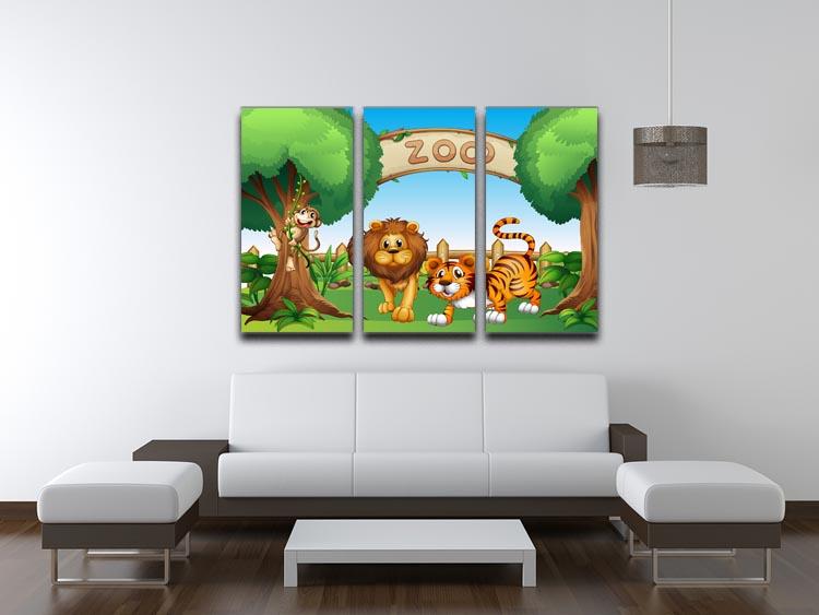 Monkey lion and a tiger at Zoo 3 Split Panel Canvas Print - Canvas Art Rocks - 3