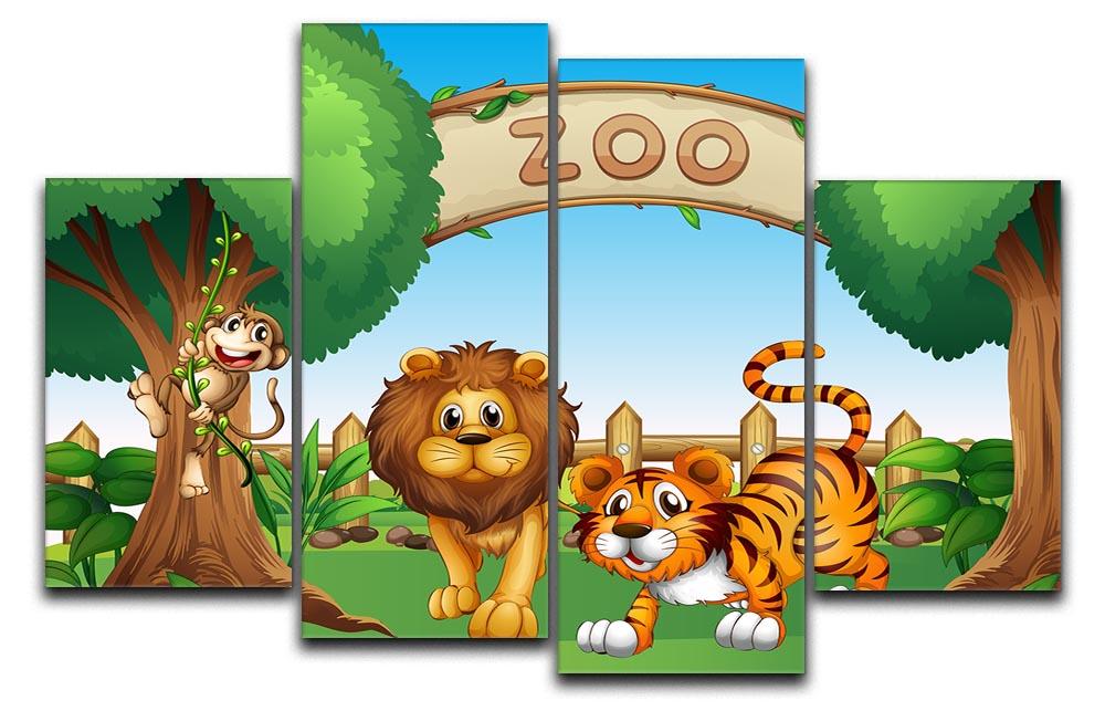 Monkey lion and a tiger at Zoo 4 Split Panel Canvas - Canvas Art Rocks - 1
