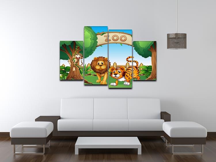 Monkey lion and a tiger at Zoo 4 Split Panel Canvas - Canvas Art Rocks - 3