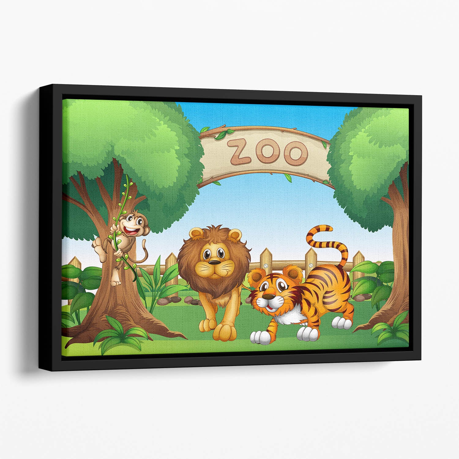 Monkey lion and a tiger at Zoo Floating Framed Canvas