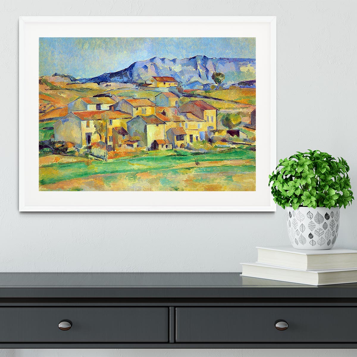 Montaigne Sainte-Victoire from the environment beu Gardanne of view by Cezanne Framed Print - Canvas Art Rocks - 5