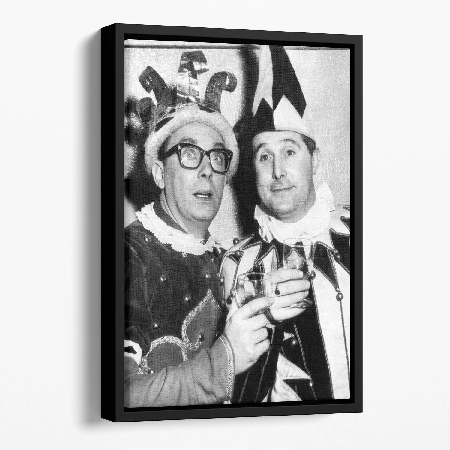 Morecambe and Wise dressed as court jesters Floating Framed Canvas