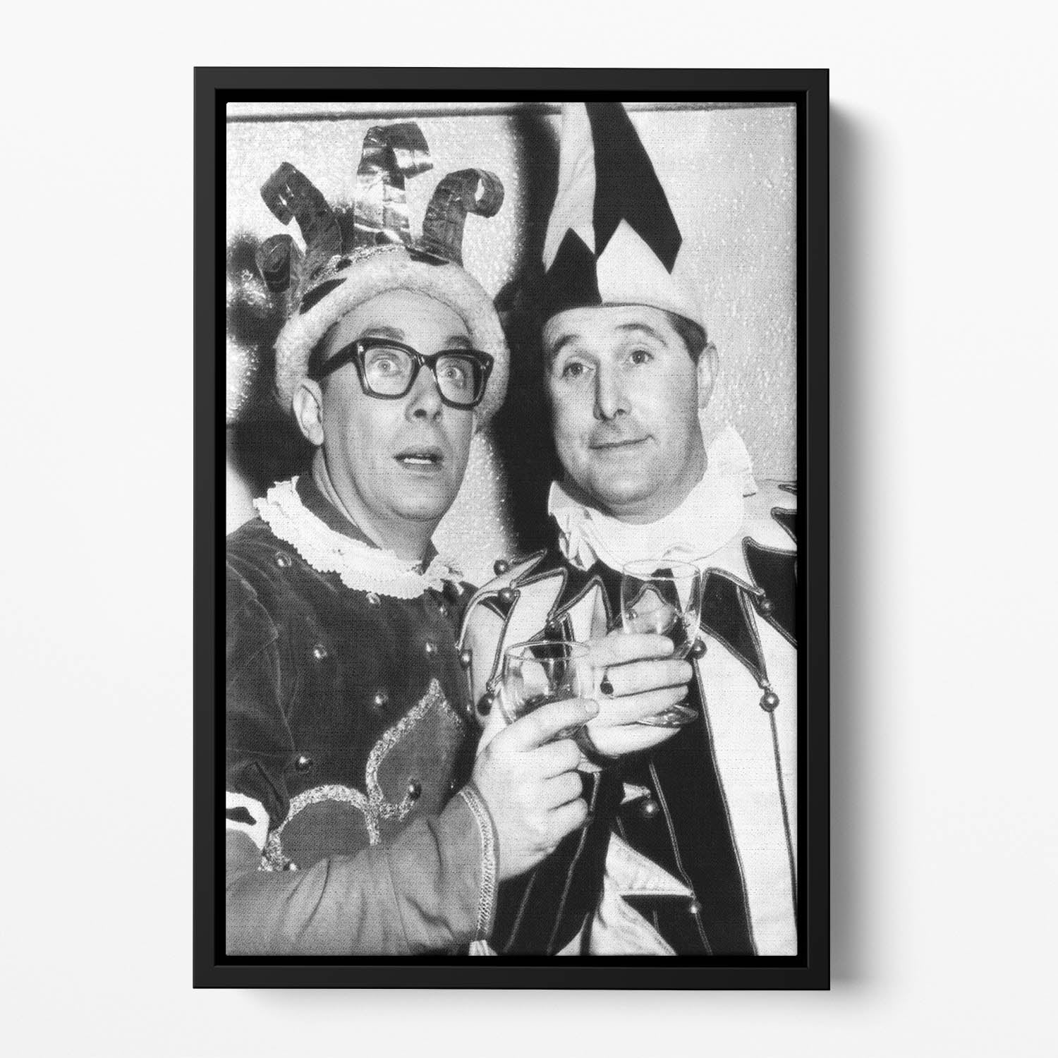 Morecambe and Wise dressed as court jesters Floating Framed Canvas