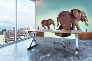 Mother and baby elephant on a tightrope Wall Mural Wallpaper - Canvas Art Rocks - 3