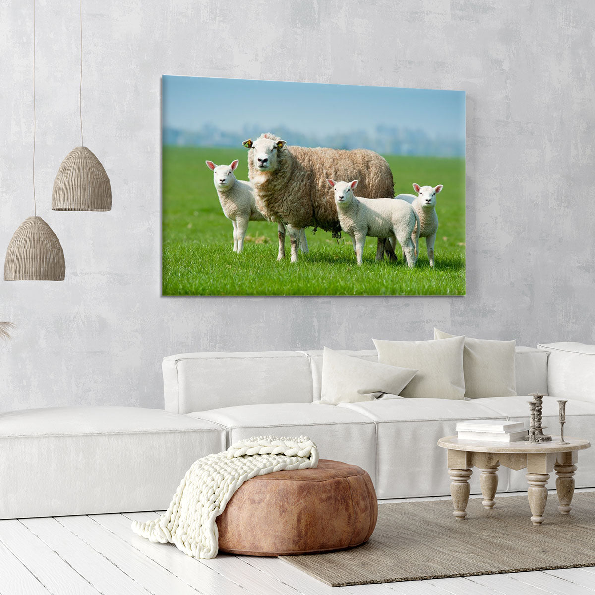 Mother sheep and her lambs in spring Canvas Print or Poster - Canvas Art Rocks - 6