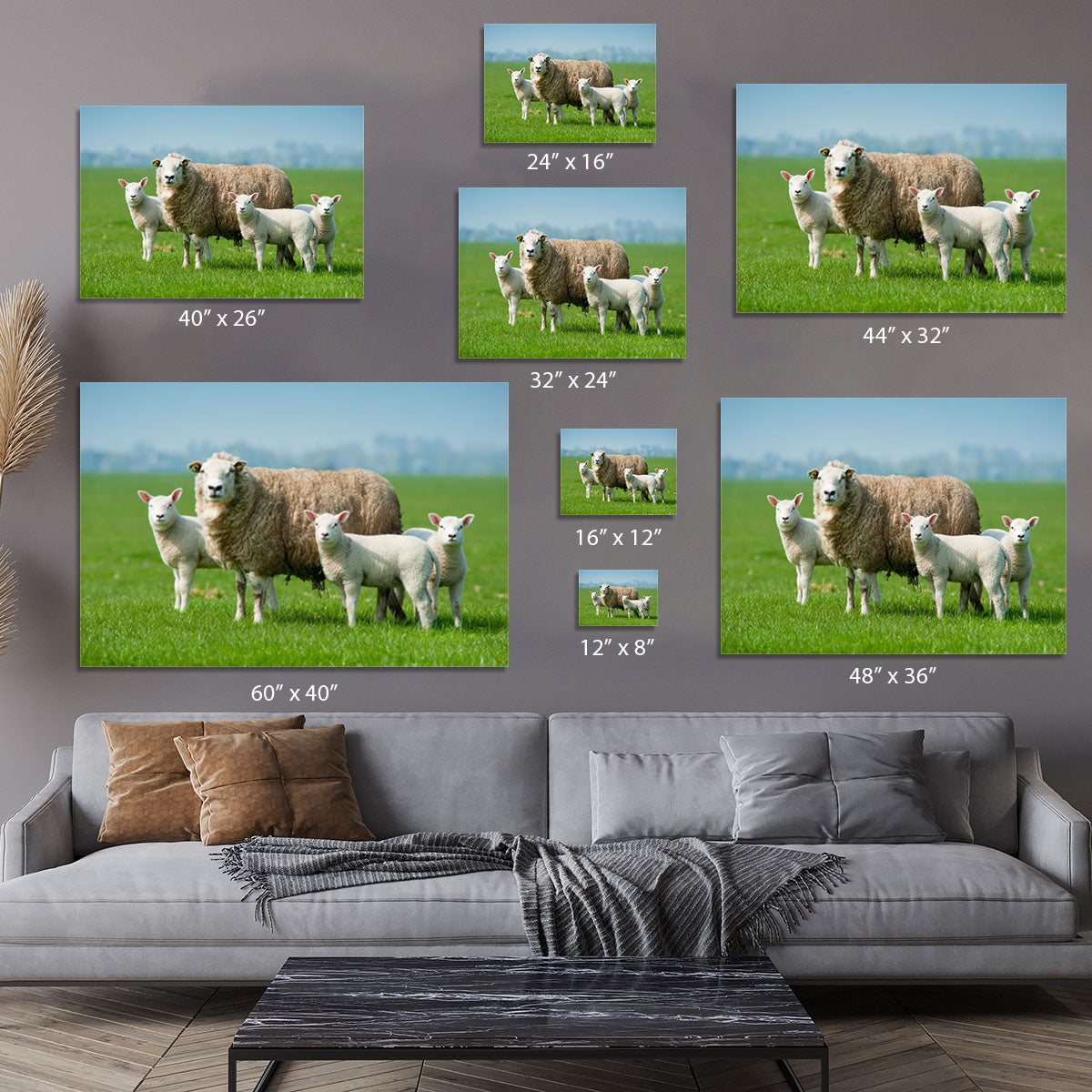 Mother sheep and her lambs in spring Canvas Print or Poster - Canvas Art Rocks - 7