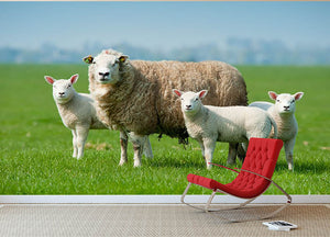 Mother sheep and her lambs in spring Wall Mural Wallpaper - Canvas Art Rocks - 2