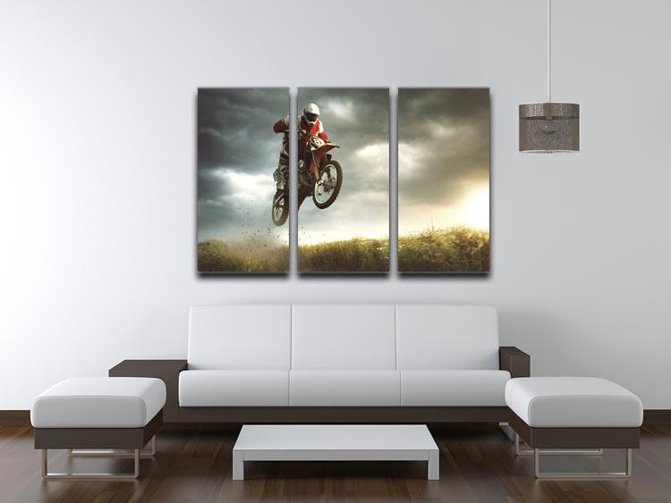 Motorbike jumps in the air 3 Split Panel Canvas Print - Canvas Art Rocks - 3