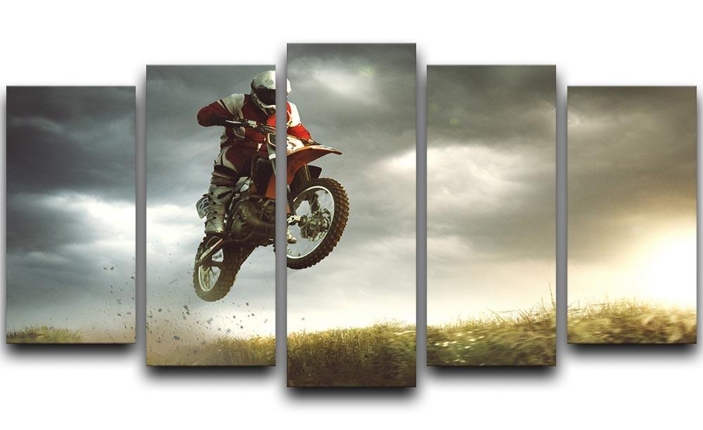 Motorbike jumps in the air 5 Split Panel Canvas  - Canvas Art Rocks - 1
