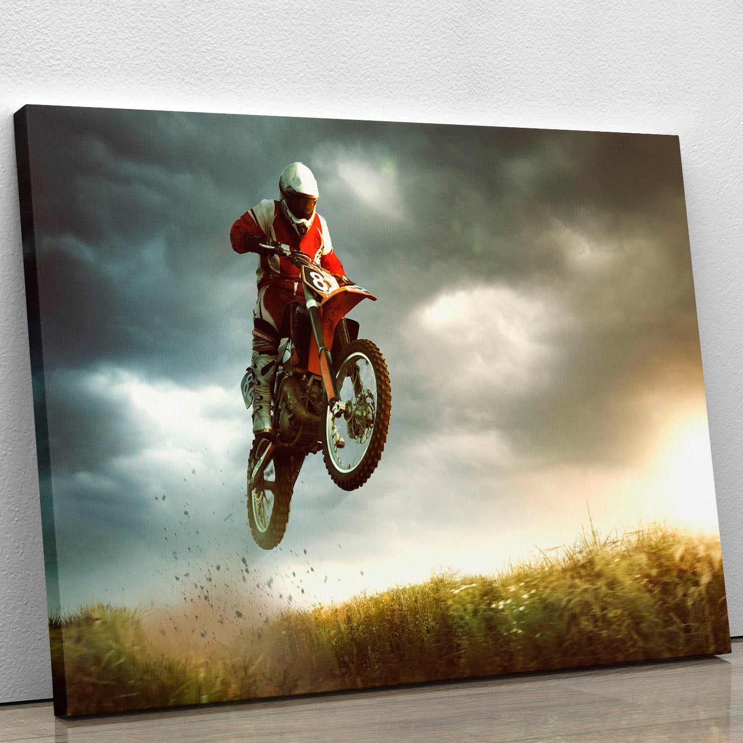 Motorbike jumps in the air Canvas Print or Poster - Canvas Art Rocks - 1
