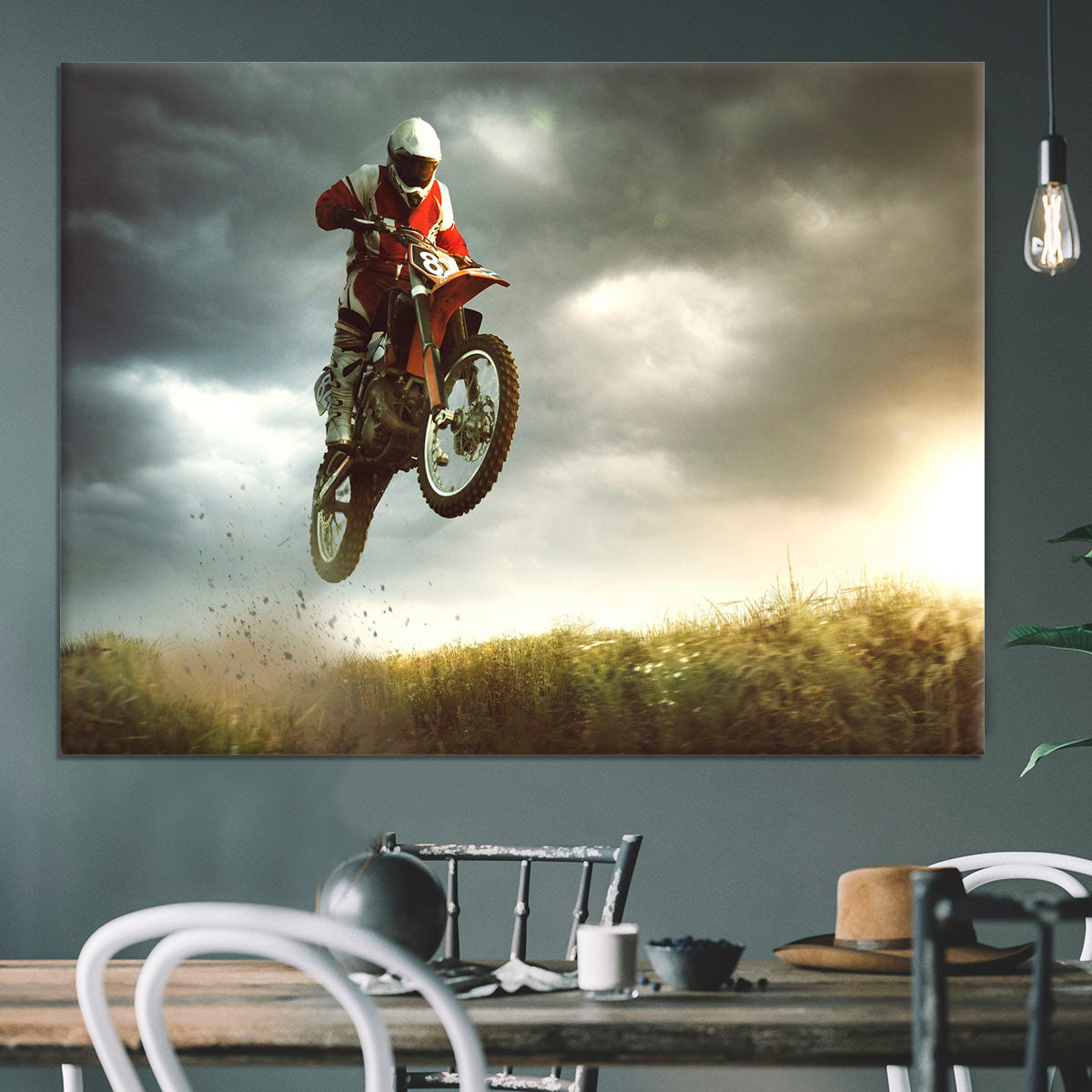 Motorbike jumps in the air Canvas Print or Poster - Canvas Art Rocks - 3