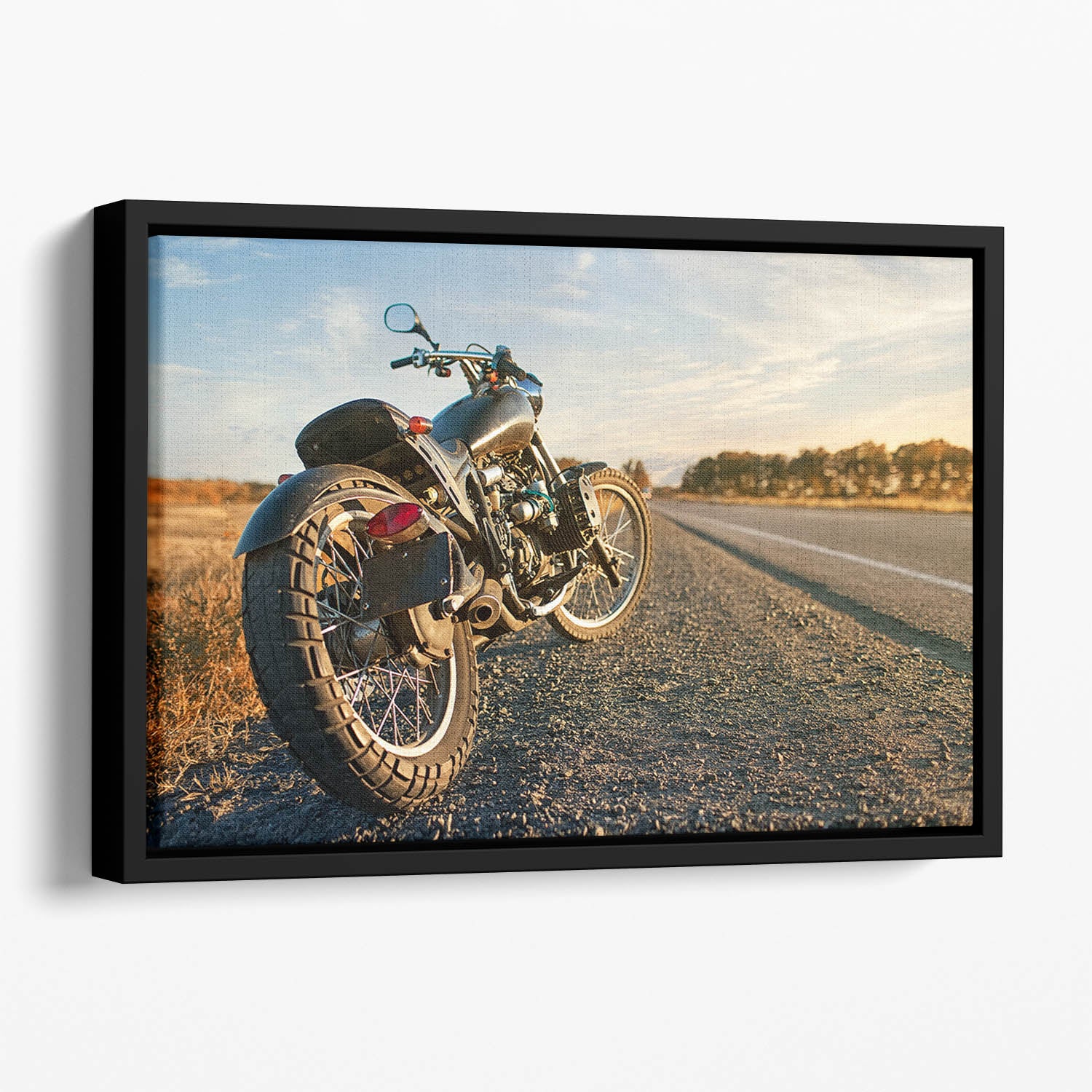 Motorbike under the clear sky Floating Framed Canvas