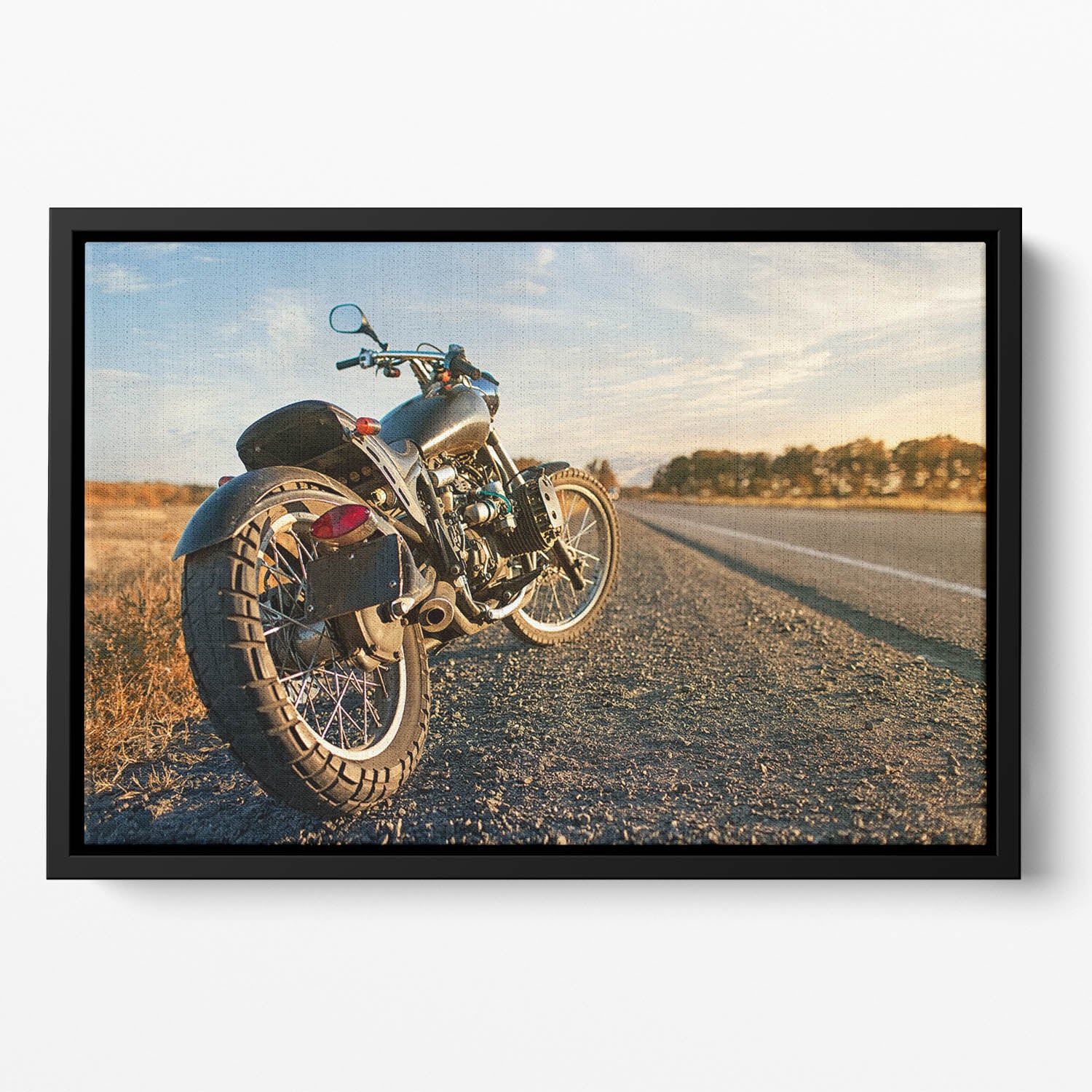 Motorbike under the clear sky Floating Framed Canvas