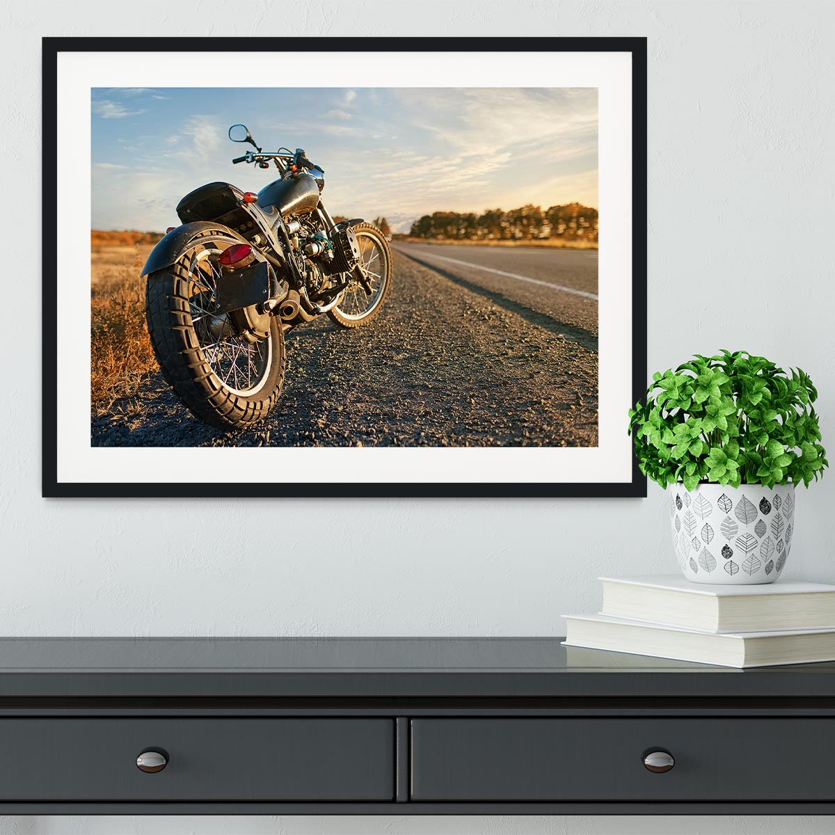 Motorbike under the clear sky Framed Print - Canvas Art Rocks - 1