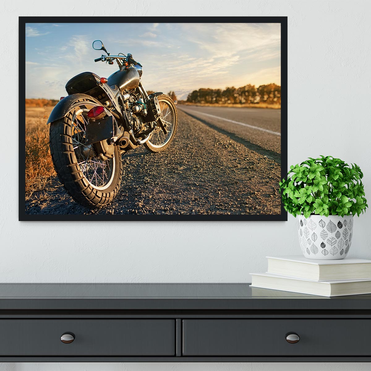 Motorbike under the clear sky Framed Print - Canvas Art Rocks - 2