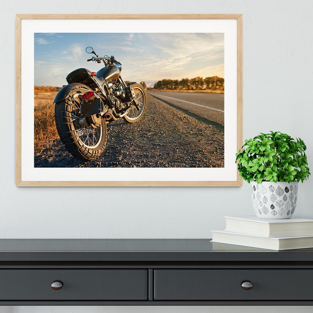 Motorbike under the clear sky Framed Print - Canvas Art Rocks - 3