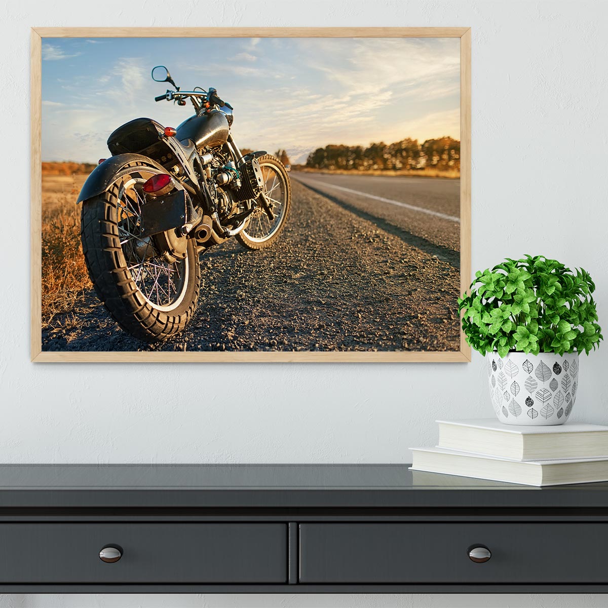 Motorbike under the clear sky Framed Print - Canvas Art Rocks - 4