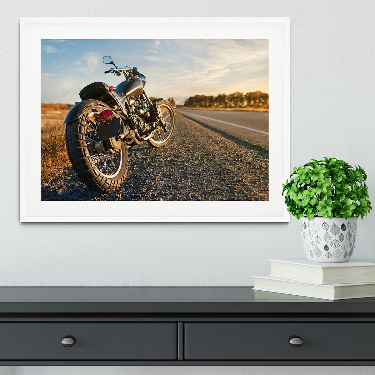 Motorbike under the clear sky Framed Print - Canvas Art Rocks - 5