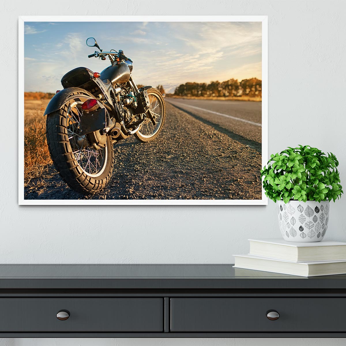 Motorbike under the clear sky Framed Print - Canvas Art Rocks -6