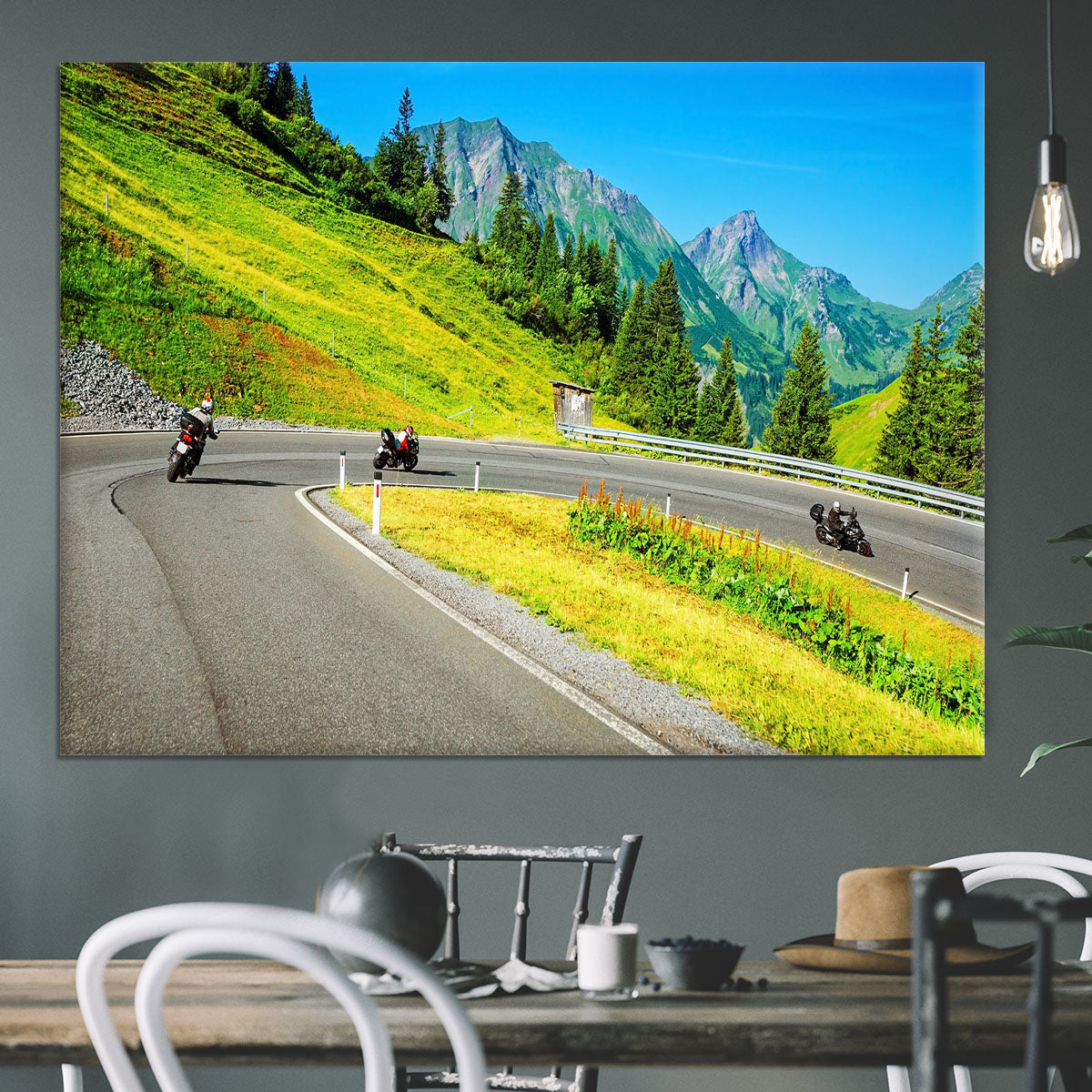 Motorbikers group in the moutains Canvas Print or Poster - Canvas Art Rocks - 3
