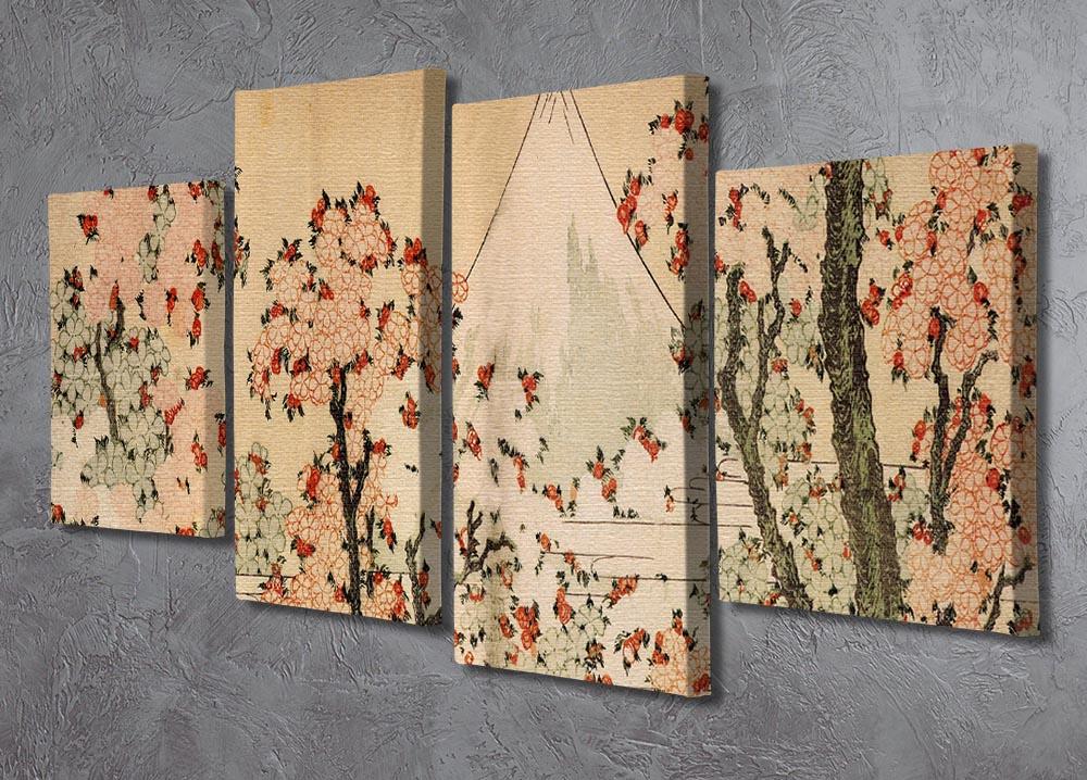 Mount Fuji behind cherry trees and flowers by Hokusai 4 Split Panel Canvas - Canvas Art Rocks - 2