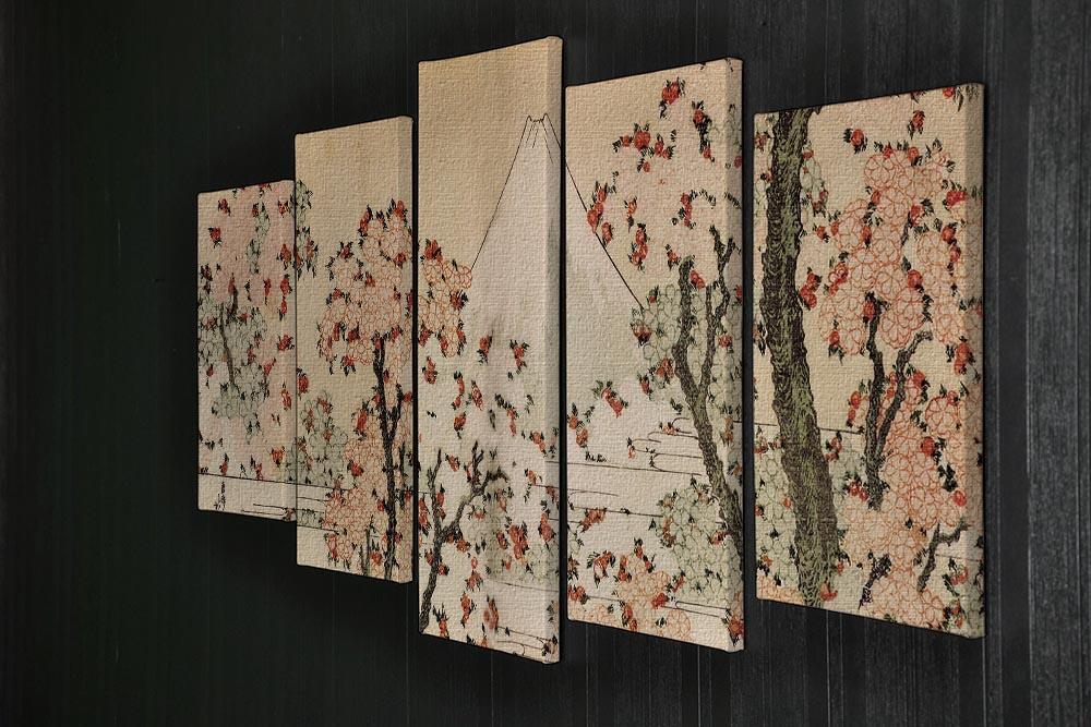 Mount Fuji behind cherry trees and flowers by Hokusai 5 Split Panel Canvas - Canvas Art Rocks - 2