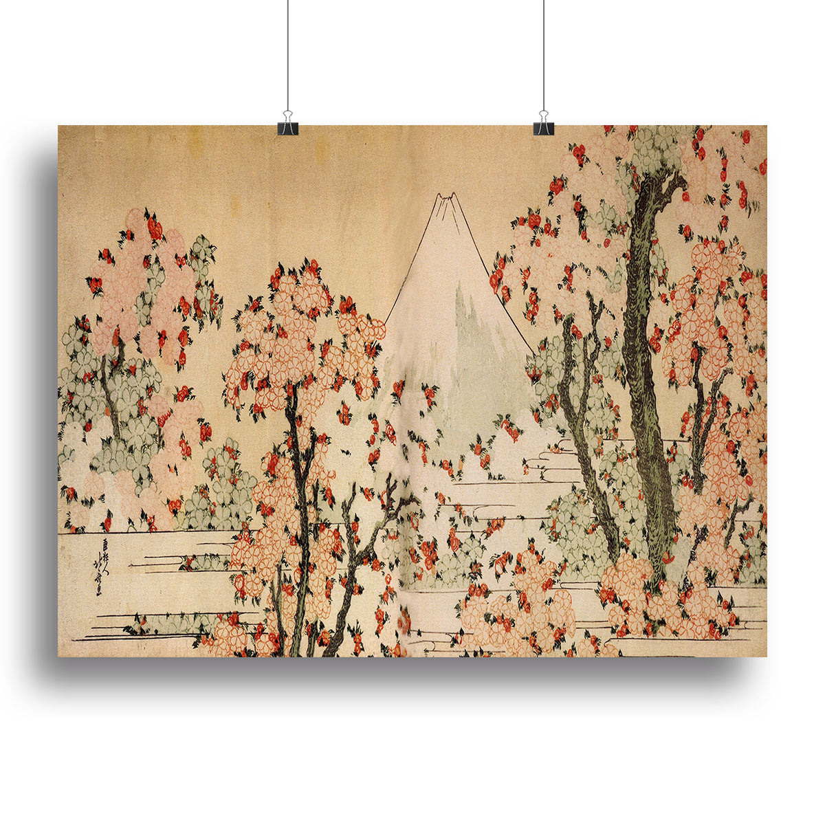 Mount Fuji behind cherry trees and flowers by Hokusai Canvas Print or Poster - Canvas Art Rocks - 2