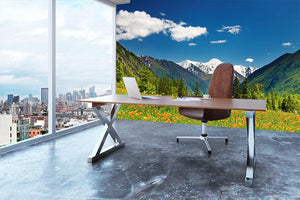 Mountain landscape with blossoming field Wall Mural Wallpaper - Canvas Art Rocks - 3