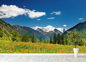 Mountain landscape with blossoming field Wall Mural Wallpaper - Canvas Art Rocks - 4