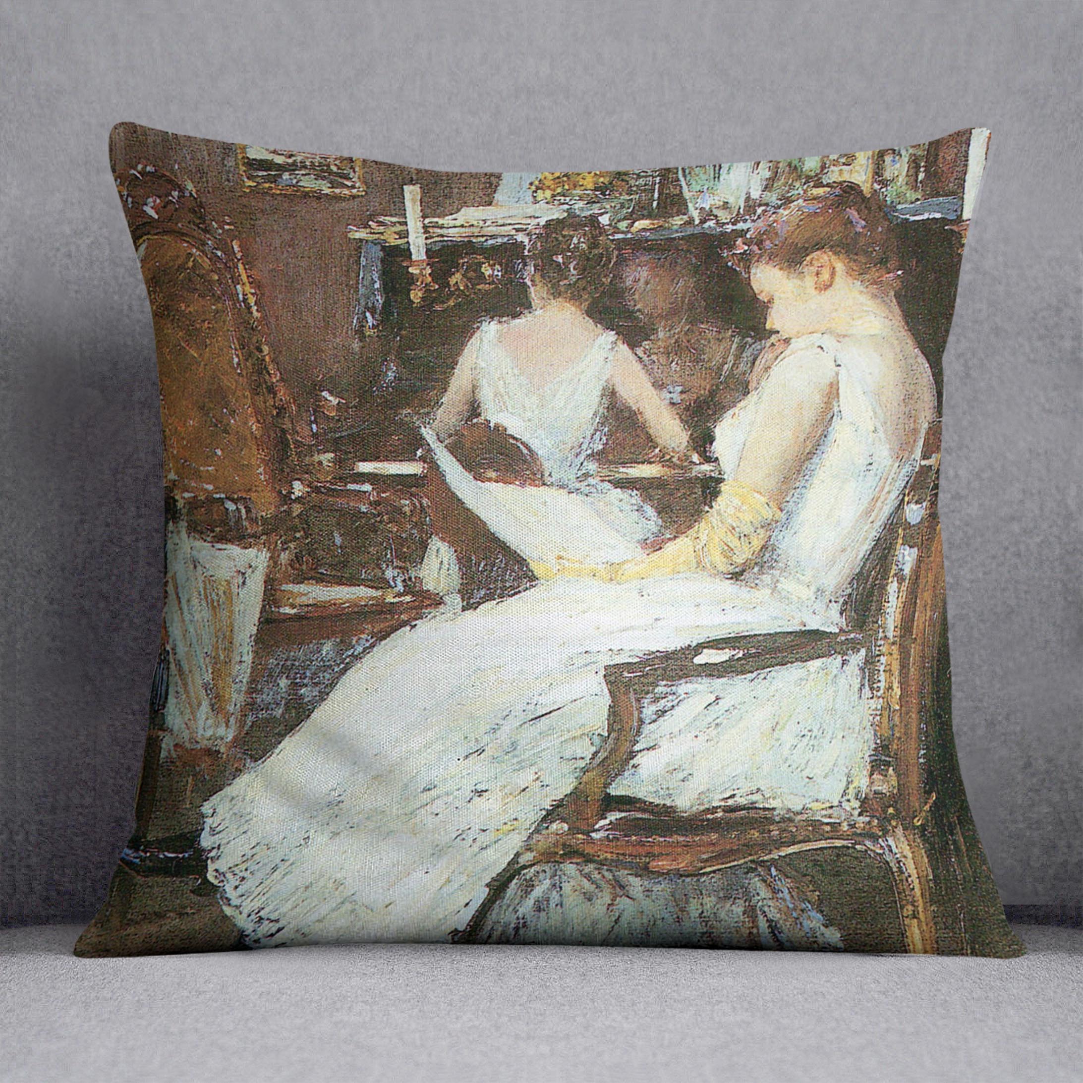 Mrs. Hassam and her sister by Hassam Cushion - Canvas Art Rocks - 1