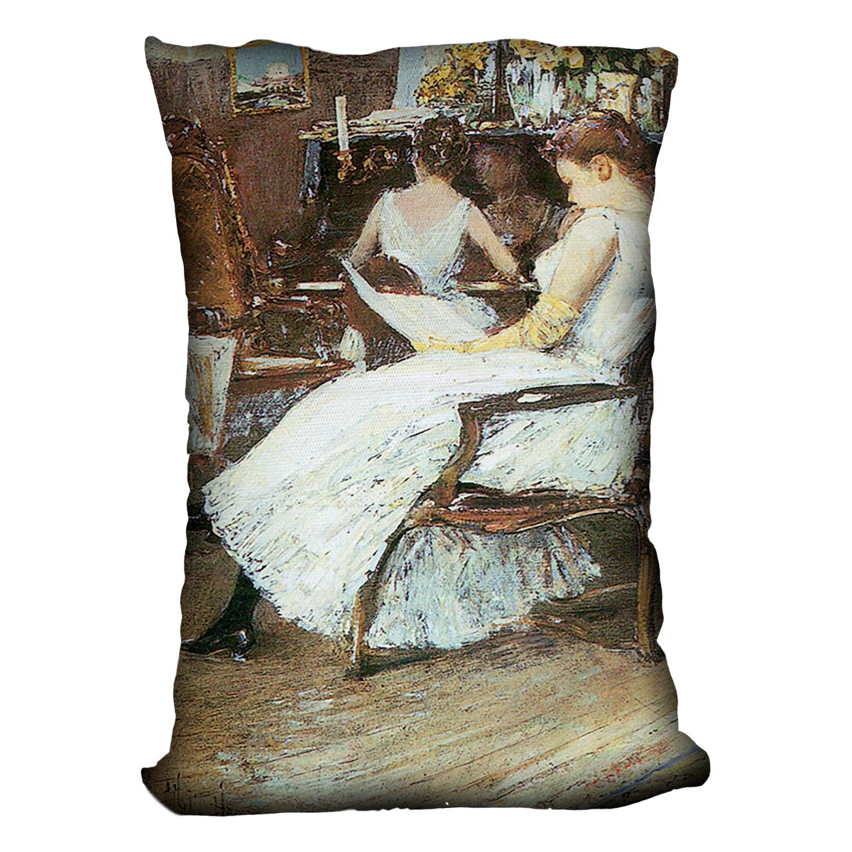 Mrs. Hassam and her sister by Hassam Cushion - Canvas Art Rocks - 4