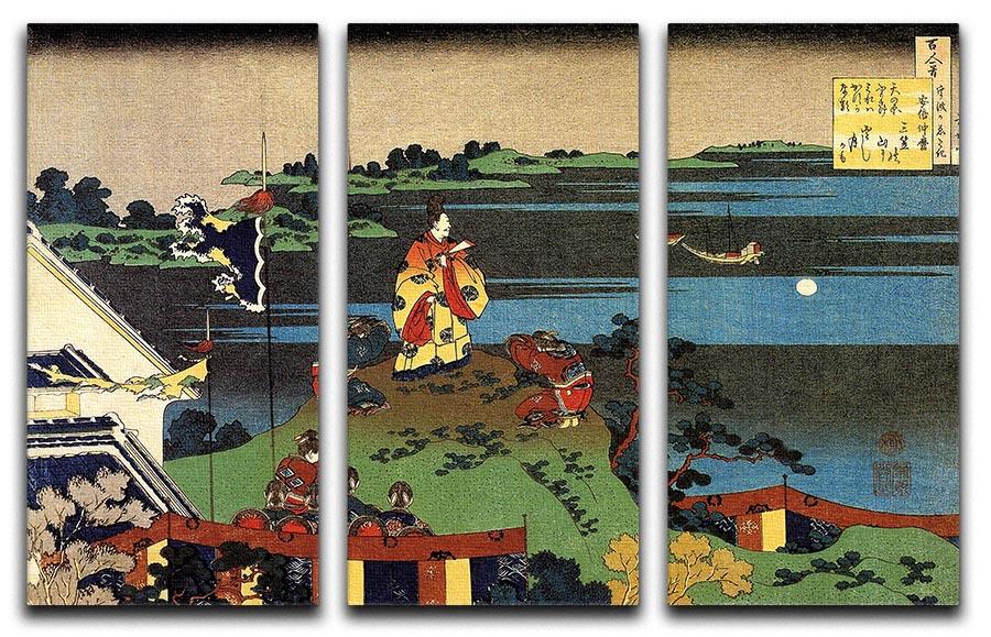 Nakamaro looking at the moon by Hokusai 3 Split Panel Canvas Print - Canvas Art Rocks - 1