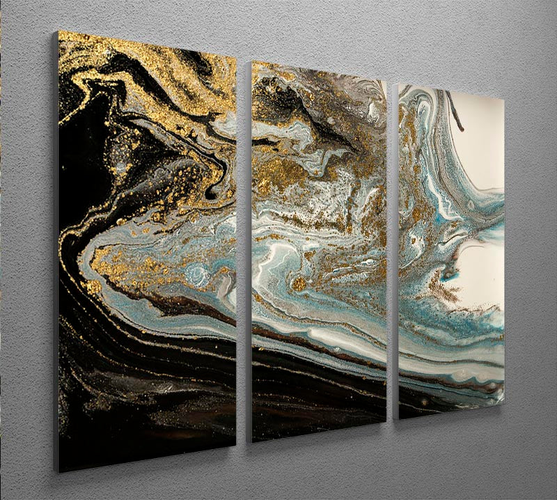 Navy Gold and White Marble Swirl 3 Split Panel Canvas Print - Canvas Art Rocks - 2